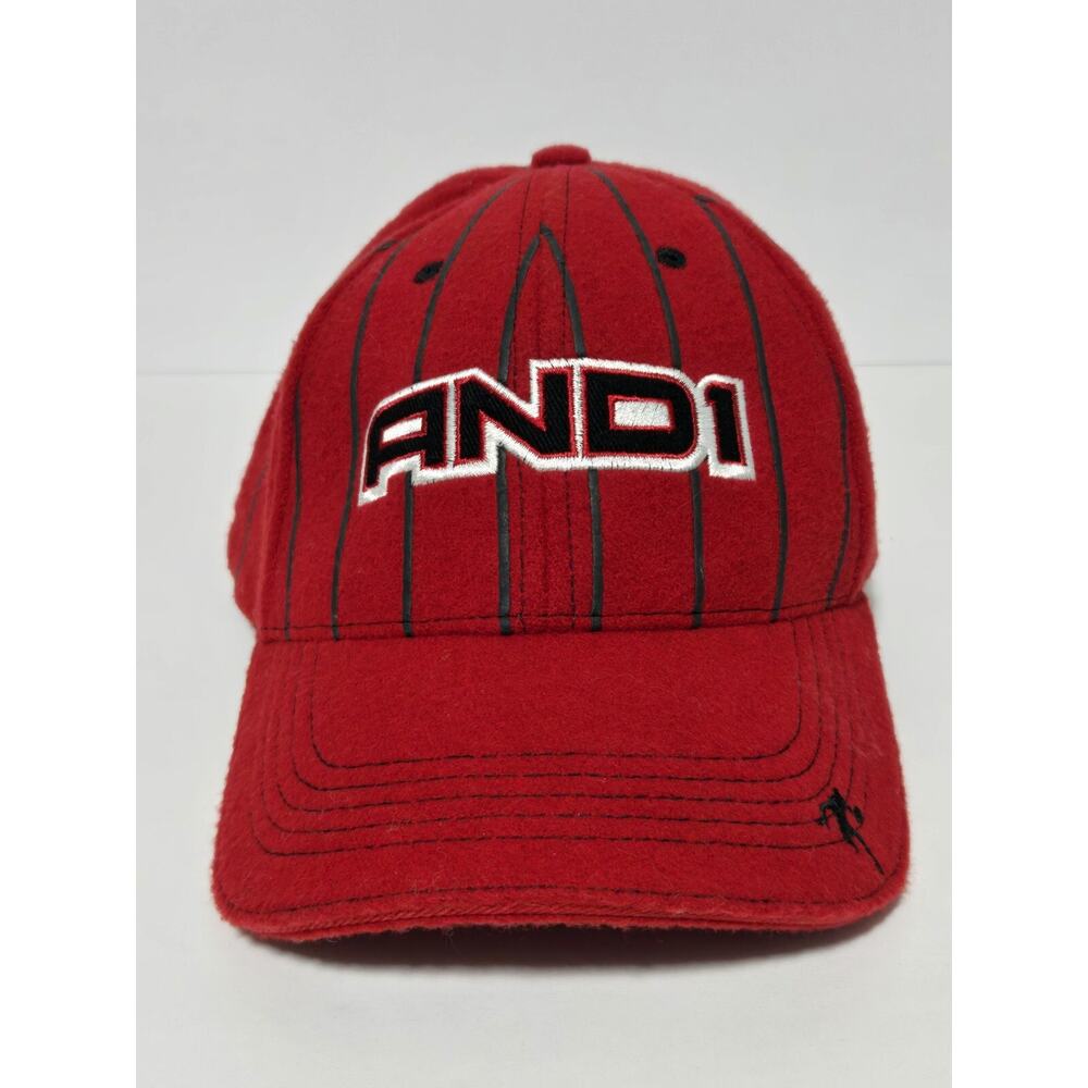 AND1 YOUTH Baseball Cap Hat Wool Blend Red Pinstripe Adjustable‎ Back NEW